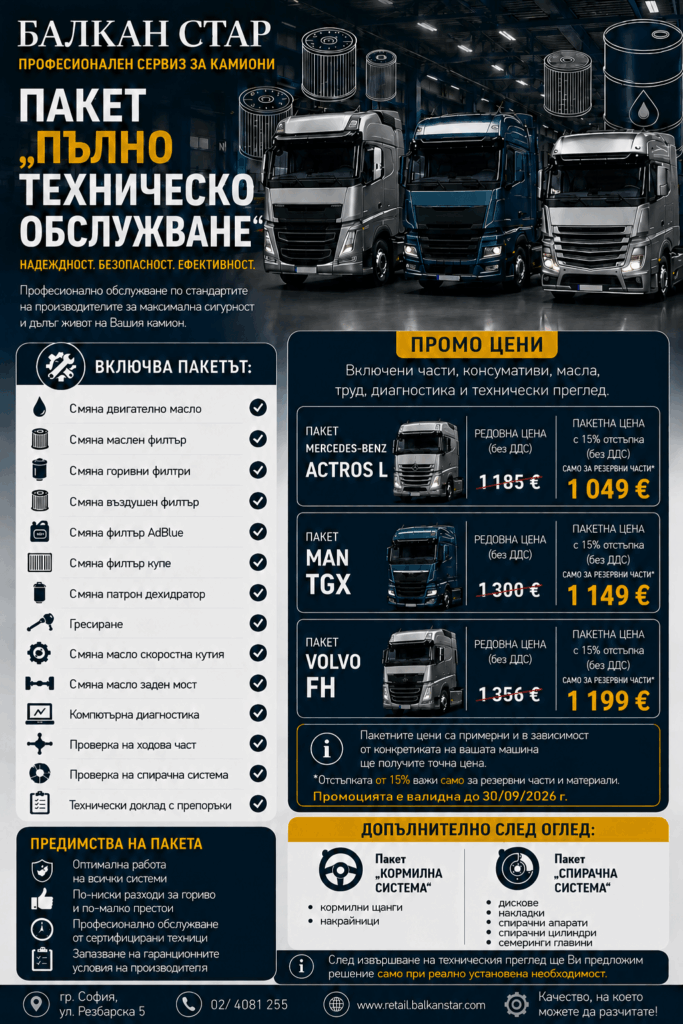 Специални пакетни оферти за пълно техническо обслужване 15% отстъпка